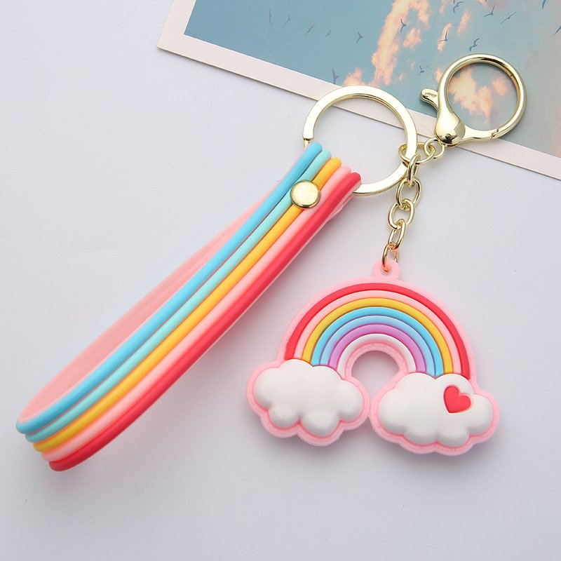 Creative Love Rainbow Keychain Network Red Girl Heart Seven Rainbow 3D Car Keychain Couple Bag Pendant