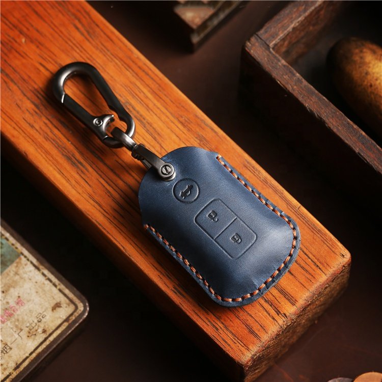 Hand Sewing genuine leather Car Key Case Cover for Toyota Smart Remote 3 Buttons Car Key Fob Case with Keychain