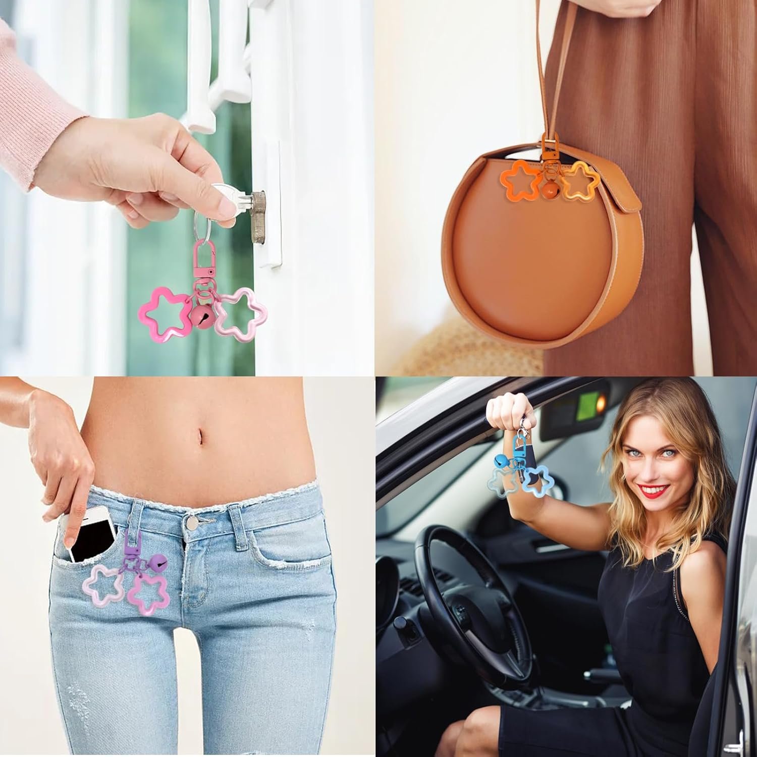 Decoration Candy Color Acrylic Pentagram Charms Clip Five Pointed Stars Keychains For Women Men Car Keys Keychain Accessories