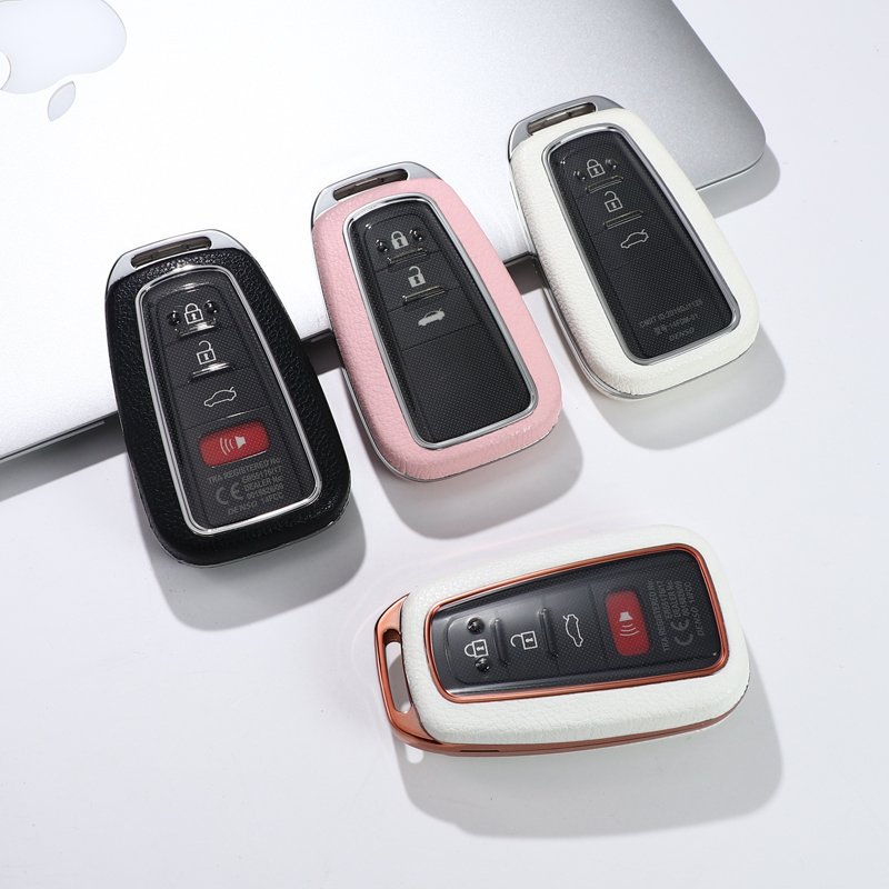 For Toyota leather Key Fob Cover 3/4 button key shell fit for Toyota RAV4/Camry/C-HR/Prius/Avalon key cover car case