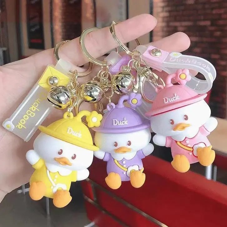 Wholesale Custom Cute Duck 3D Soft PVC Silicone Soft PVC Cute Key Chain Rubber keychains Cartoon Key Bag Pendant