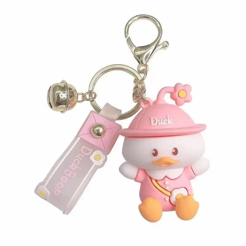 Wholesale Custom Cute Duck 3D Soft PVC Silicone Soft PVC Cute Key Chain Rubber keychains Cartoon Key Bag Pendant