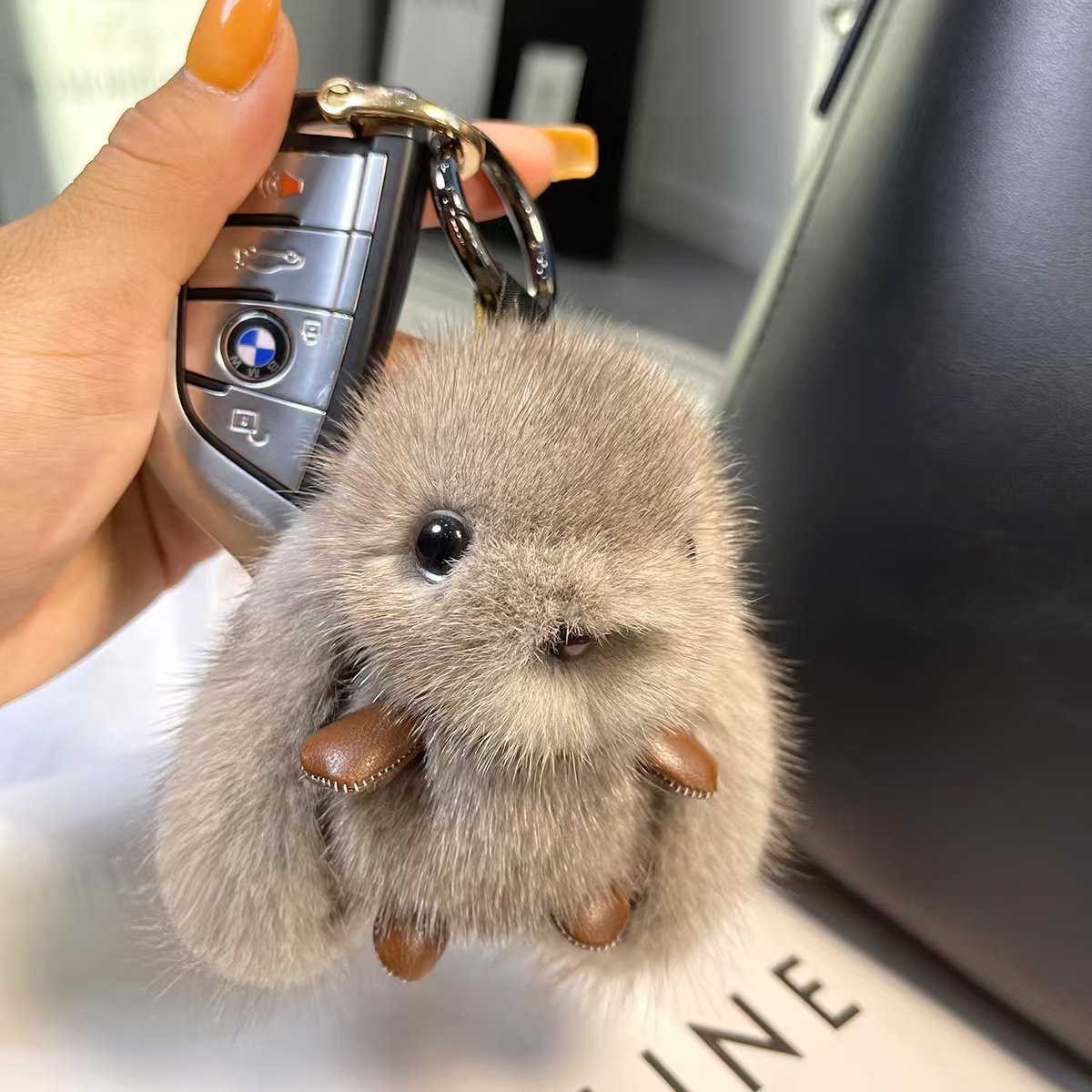 Rabbit bag charm Internet celebrity European mink rabbit cute plush lop-eared rabbit doll gift car key chain pendant