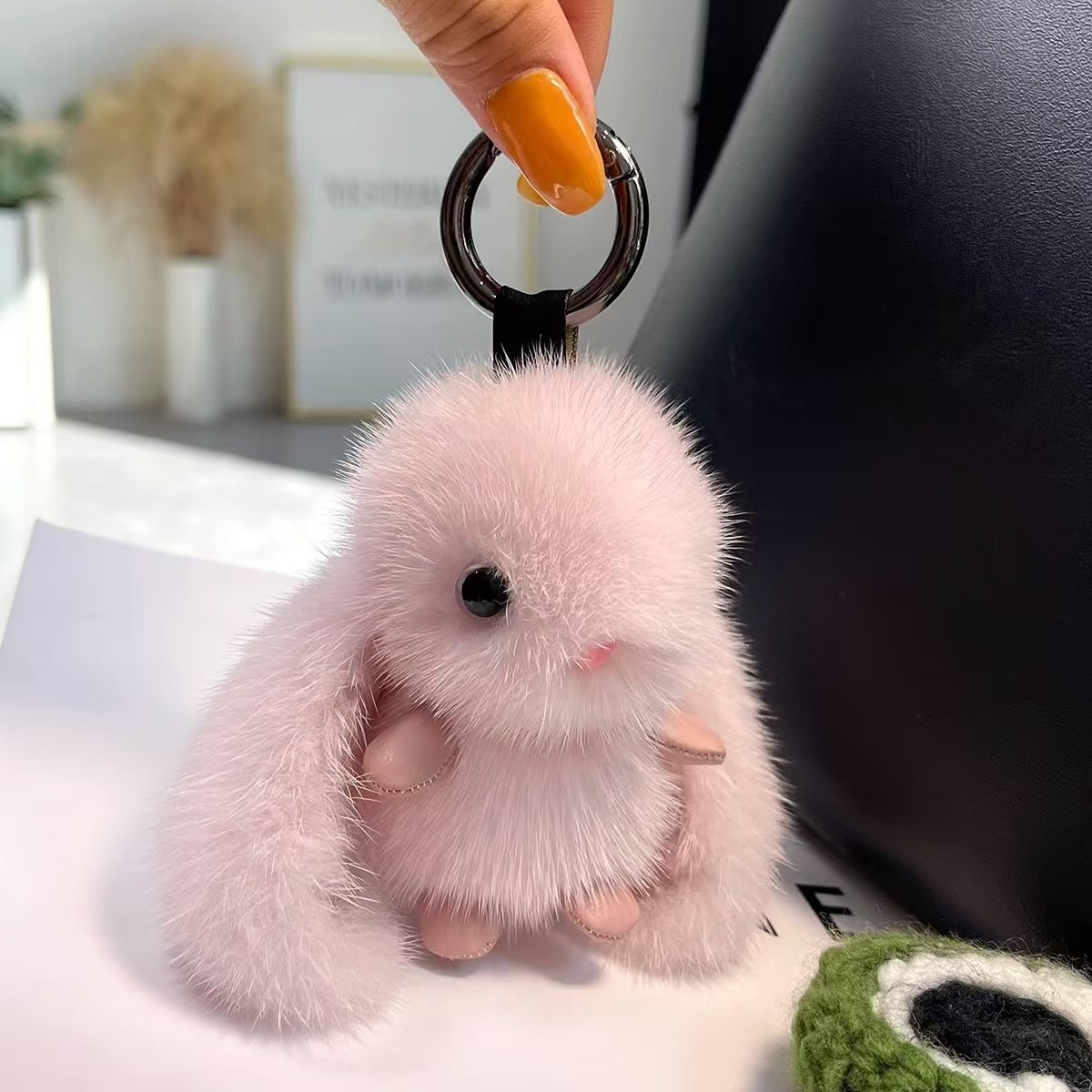 Rabbit bag charm Internet celebrity European mink rabbit cute plush lop-eared rabbit doll gift car key chain pendant