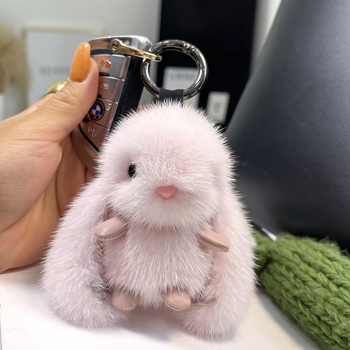 Rabbit bag charm Internet celebrity European mink rabbit cute plush lop-eared rabbit doll gift car key chain pendant