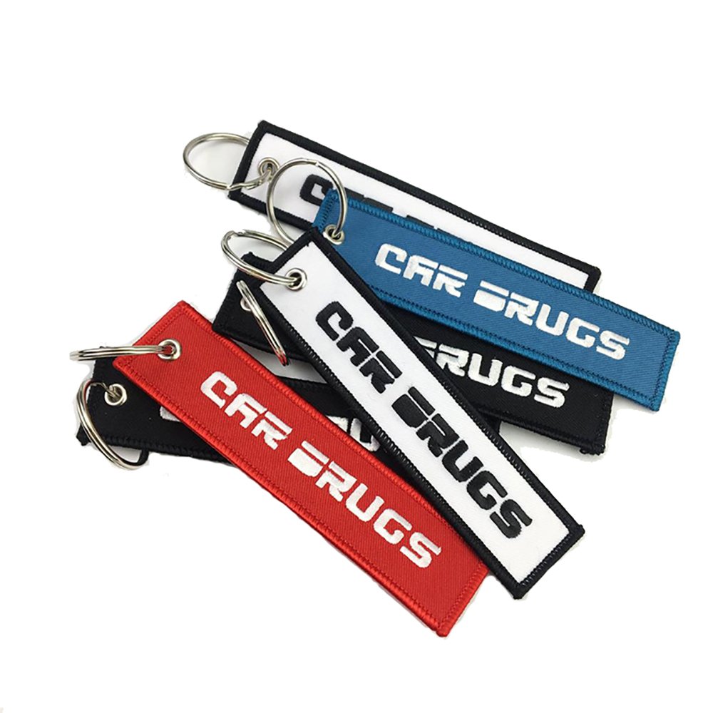 Custom Logo Car Scooter Fabric Embroidery Woven Keychains Jet Tag Keyring Custom Motorcycle Key Chain Car Embroidered Keychains