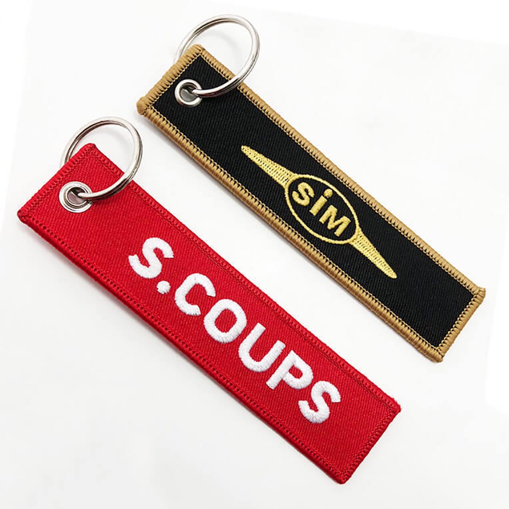 Custom Logo Car Scooter Fabric Embroidery Woven Keychains Jet Tag Keyring Custom Motorcycle Key Chain Car Embroidered Keychains