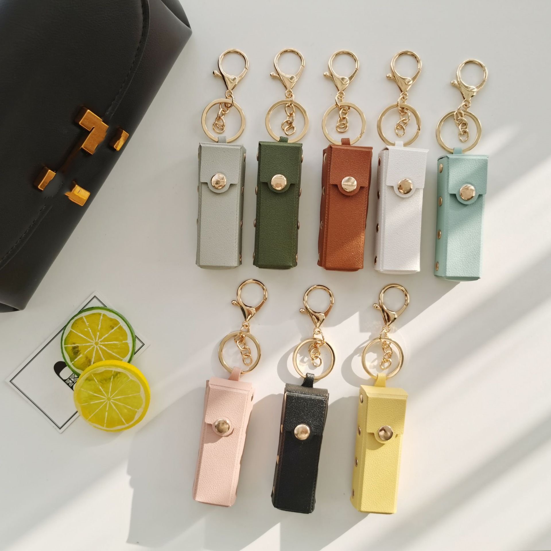 Promotional Cute Mini PU Leather Lipstick Holder Keychain Storage Bag Travel Accessories Women Makeup lip gloss holder key chain