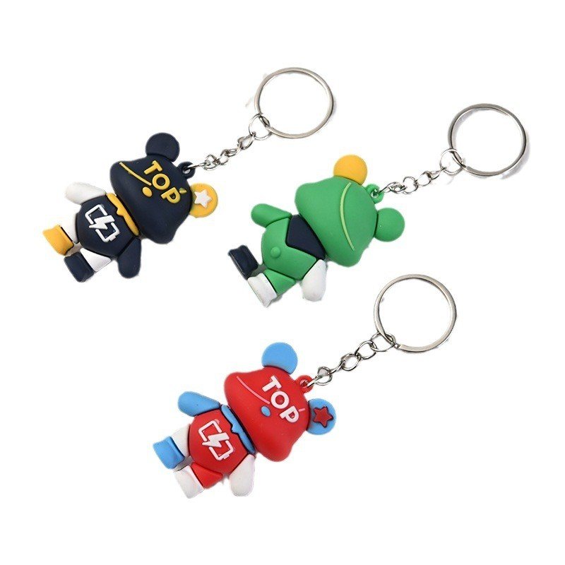 Cartoon Animation Key Chains Soft Rubber PVC Bear Keychain 3D Character Anime Keychain Customized Logo Key Holder