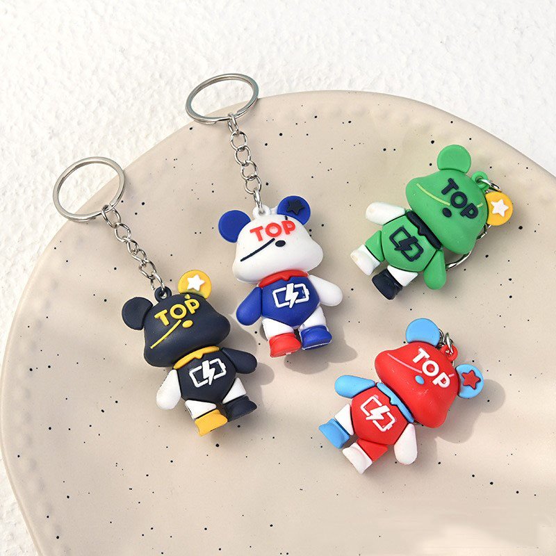 Cartoon Animation Key Chains Soft Rubber PVC Bear Keychain 3D Character Anime Keychain Customized Logo Key Holder