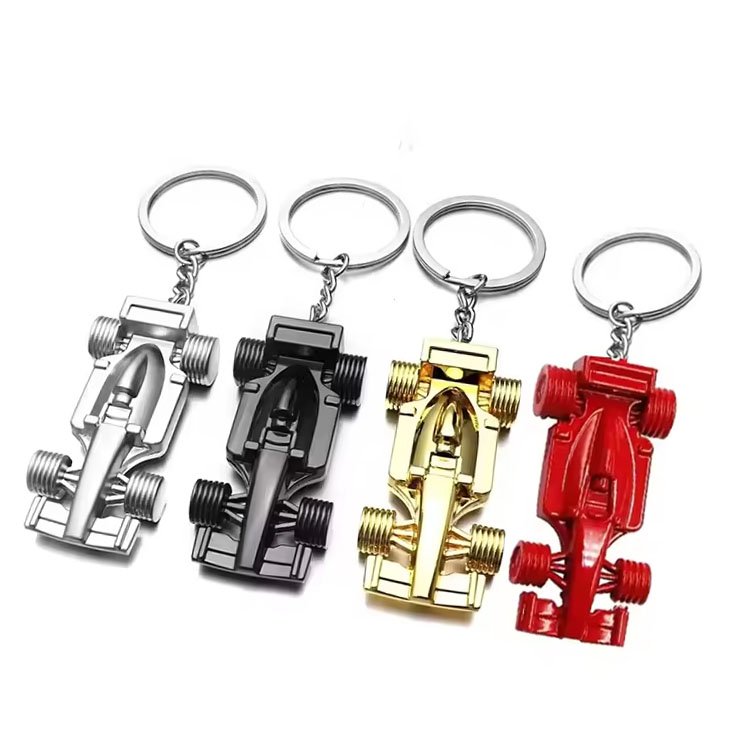 Custom Red Color 3D Racing Car Metal Keychain