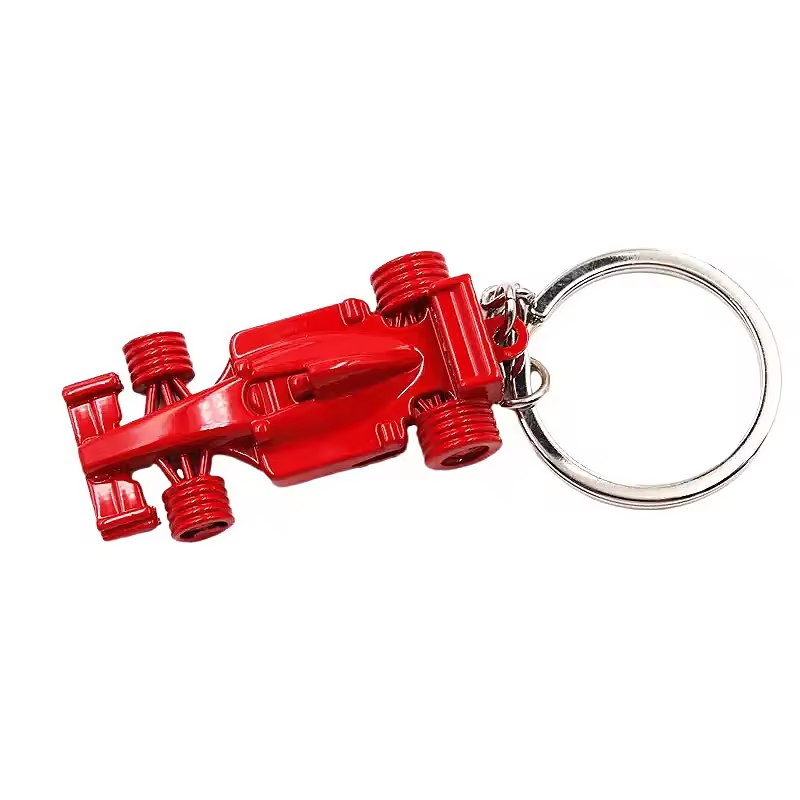Custom Red Color 3D Racing Car Metal Keychain