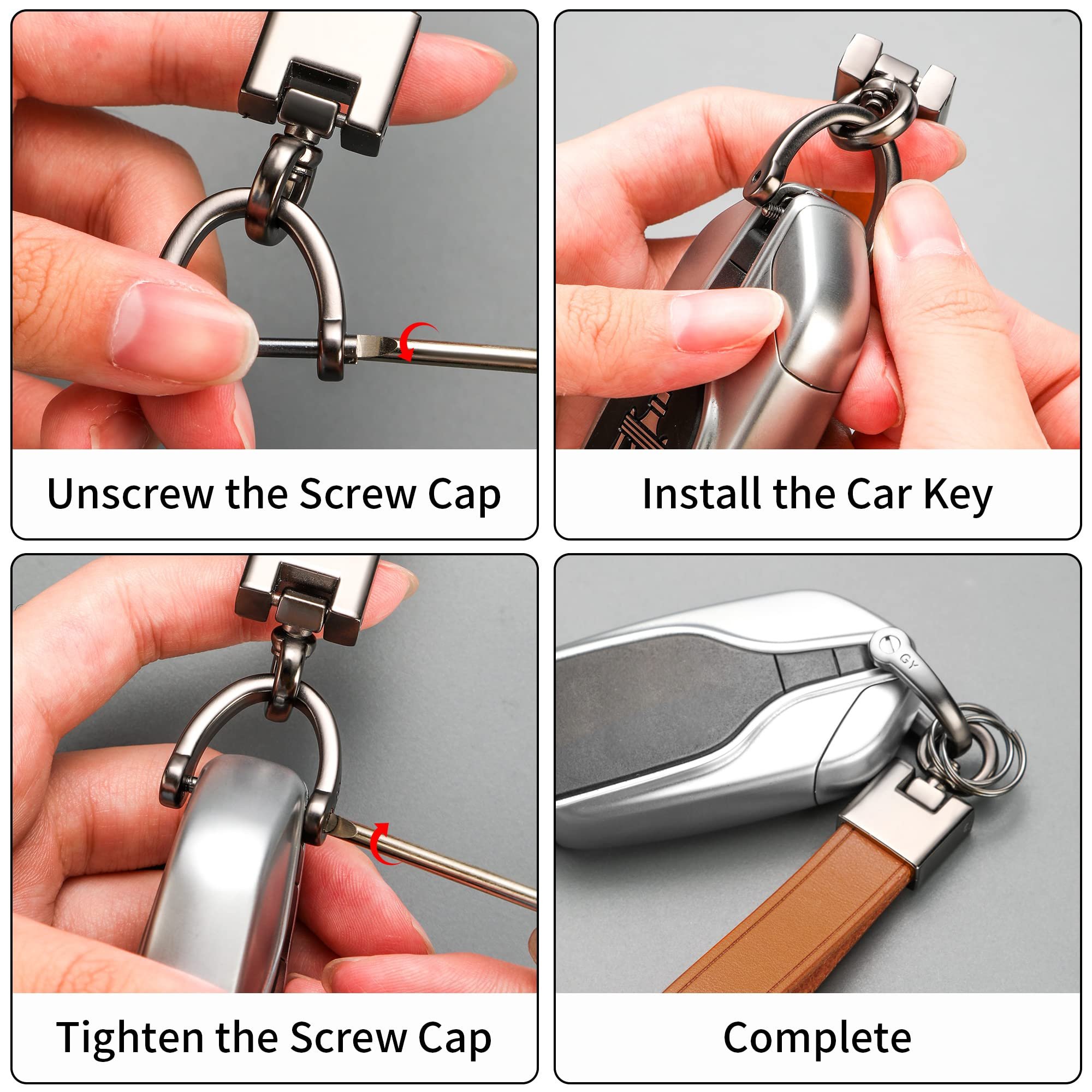 Genuine Leather Key chain Universal Car Keychains for Men and Women Key Fob Holder with Anti-Lost D-Ring