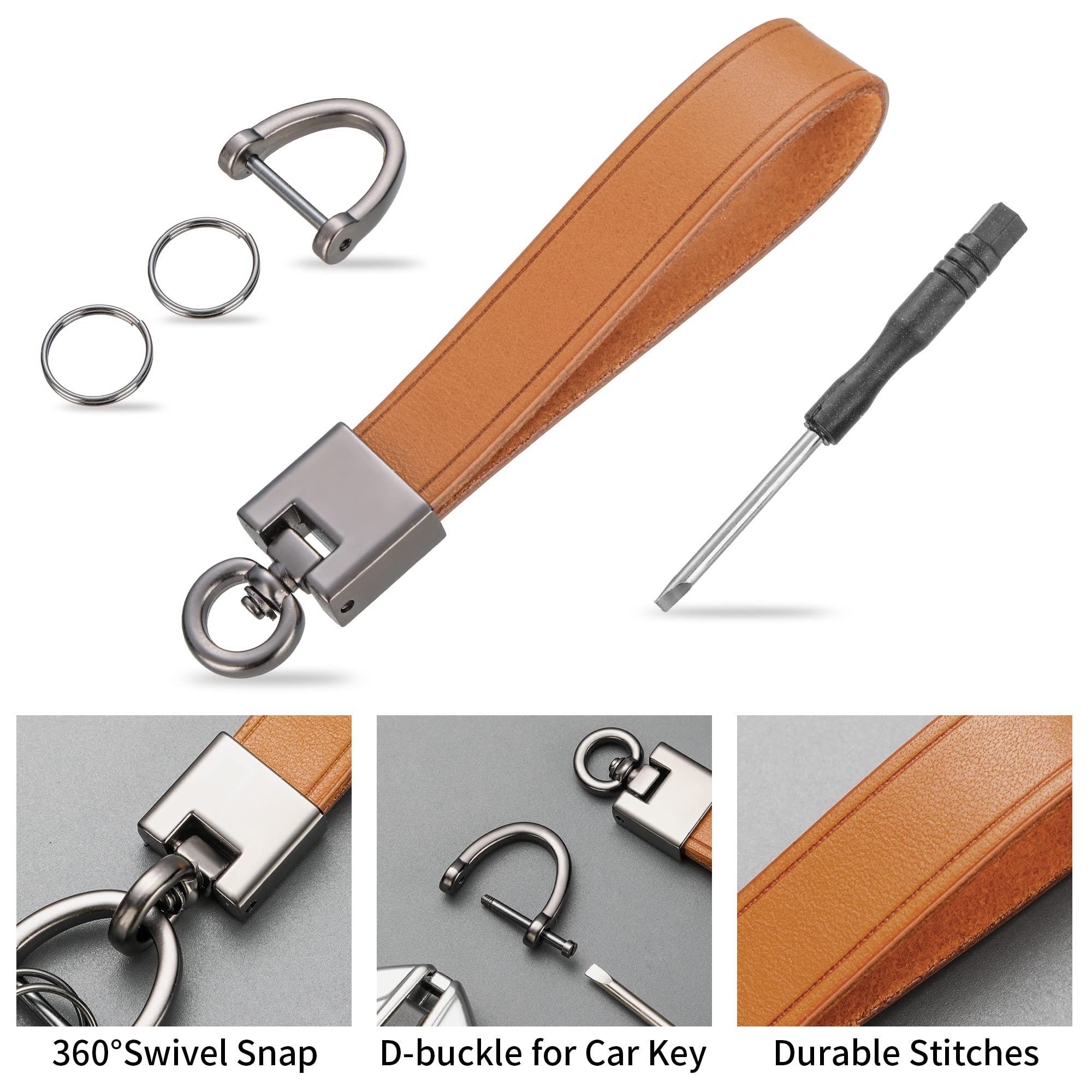 Genuine Leather Key chain Universal Car Keychains for Men and Women Key Fob Holder with Anti-Lost D-Ring