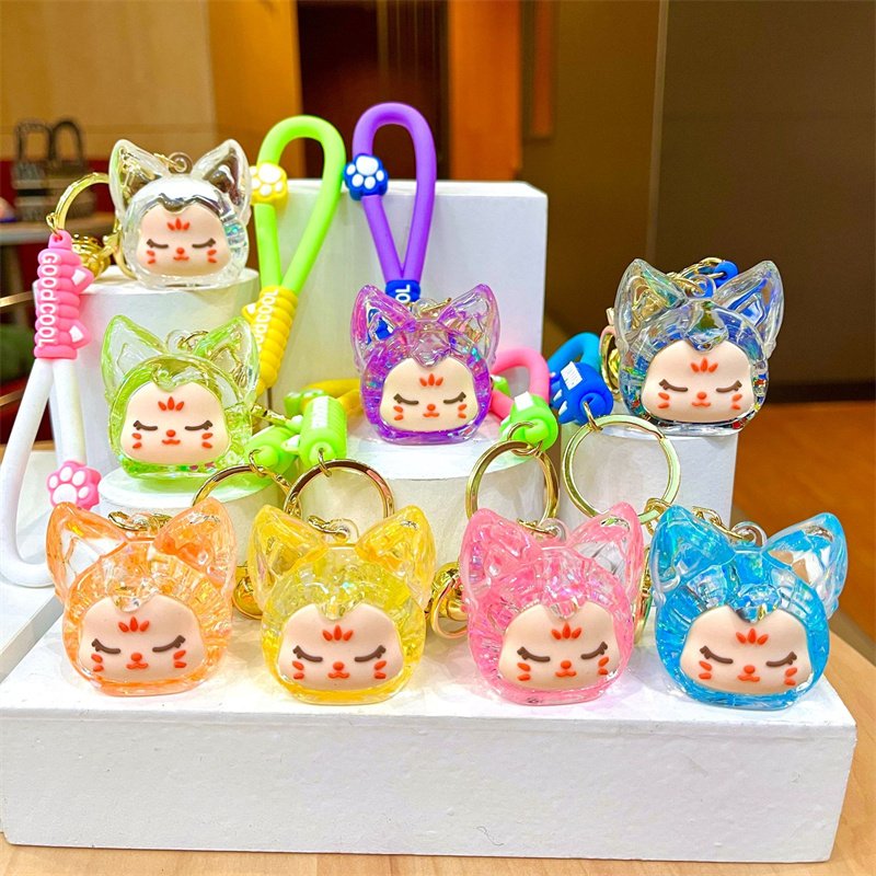 Most popular Cute Kawaii Frog Duck Panda Bear animal keychain women bag Charm Car Keyholder Accessories Pendant Liquid Keychain