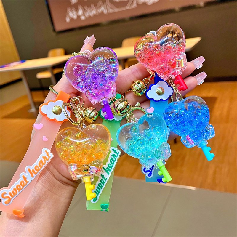 Most popular Cute Kawaii Frog Duck Panda Bear animal keychain women bag Charm Car Keyholder Accessories Pendant Liquid Keychain