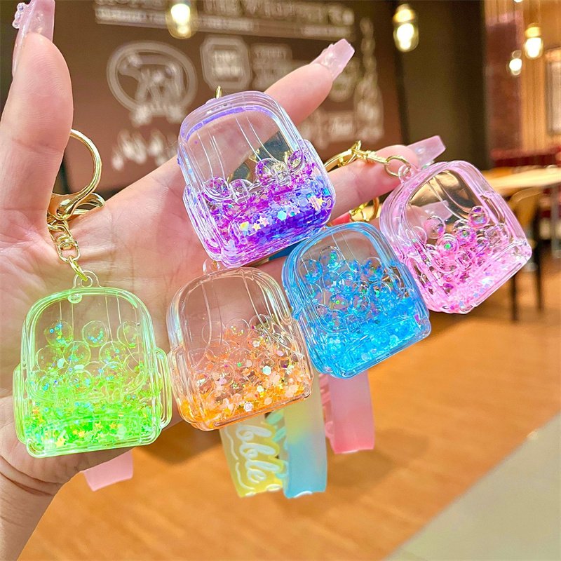 Most popular Cute Kawaii Frog Duck Panda Bear animal keychain women bag Charm Car Keyholder Accessories Pendant Liquid Keychain