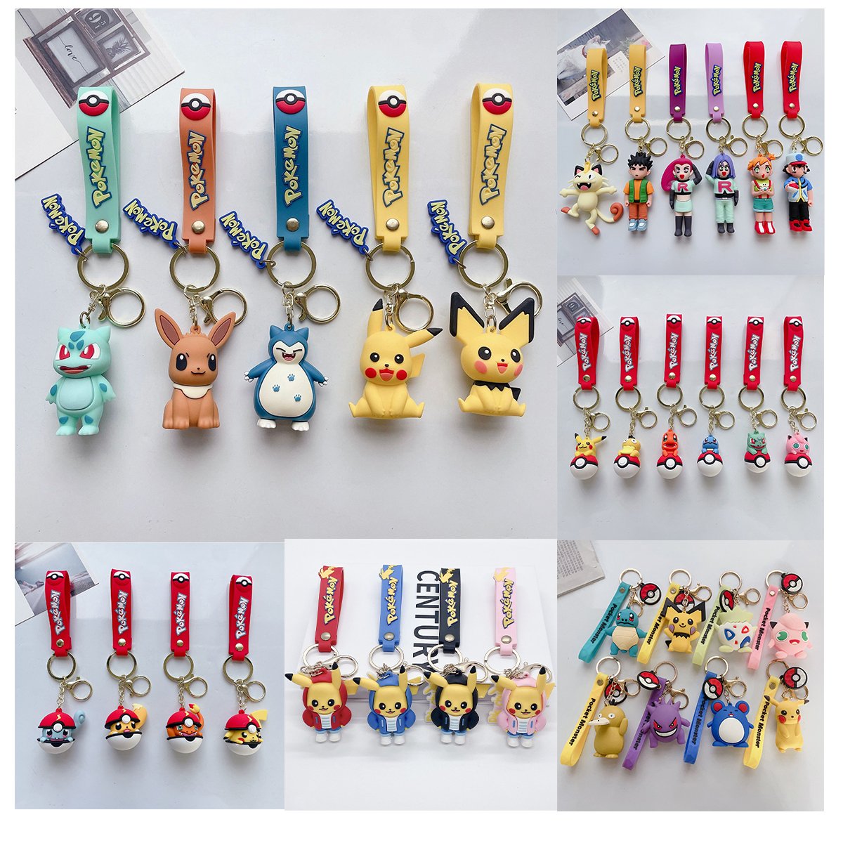 Wholesale Anime Collection Pocket Monster 3D Soft PVC Rubber Key Chains Pendant Accessories Custom Pokemon Keychain