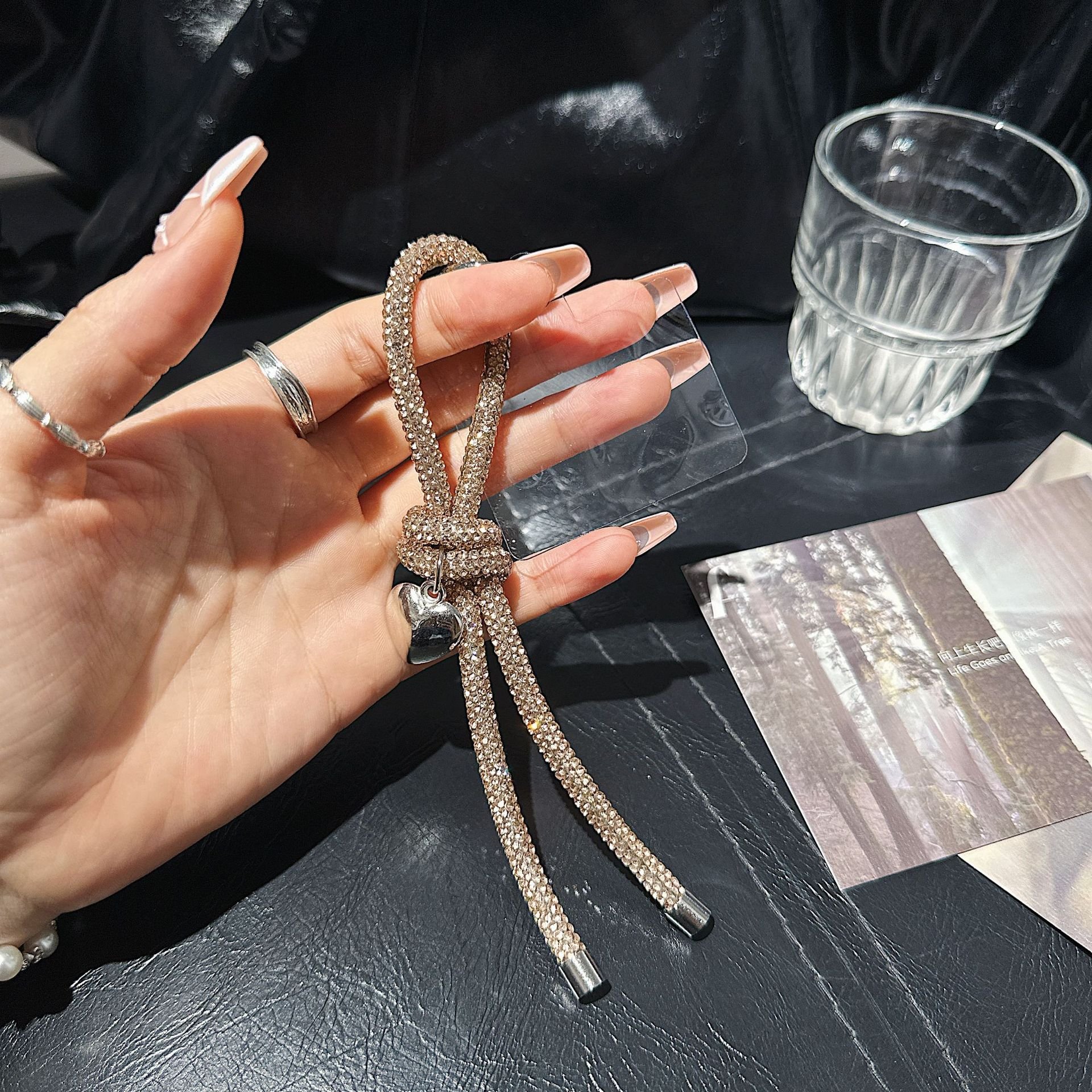 2024 New Crystal Keyring Shiny Rhinestone Knot Rope Chain Women Car Key Holder Simple Girls Handbag Decoration Bling Keychains
