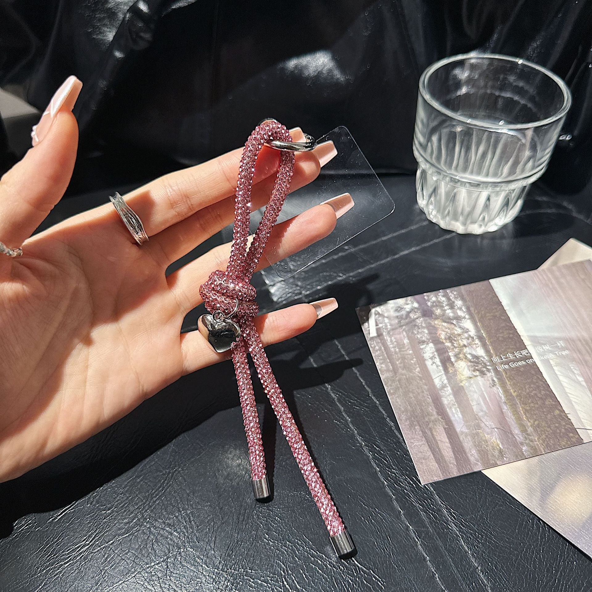 2024 New Crystal Keyring Shiny Rhinestone Knot Rope Chain Women Car Key Holder Simple Girls Handbag Decoration Bling Keychains