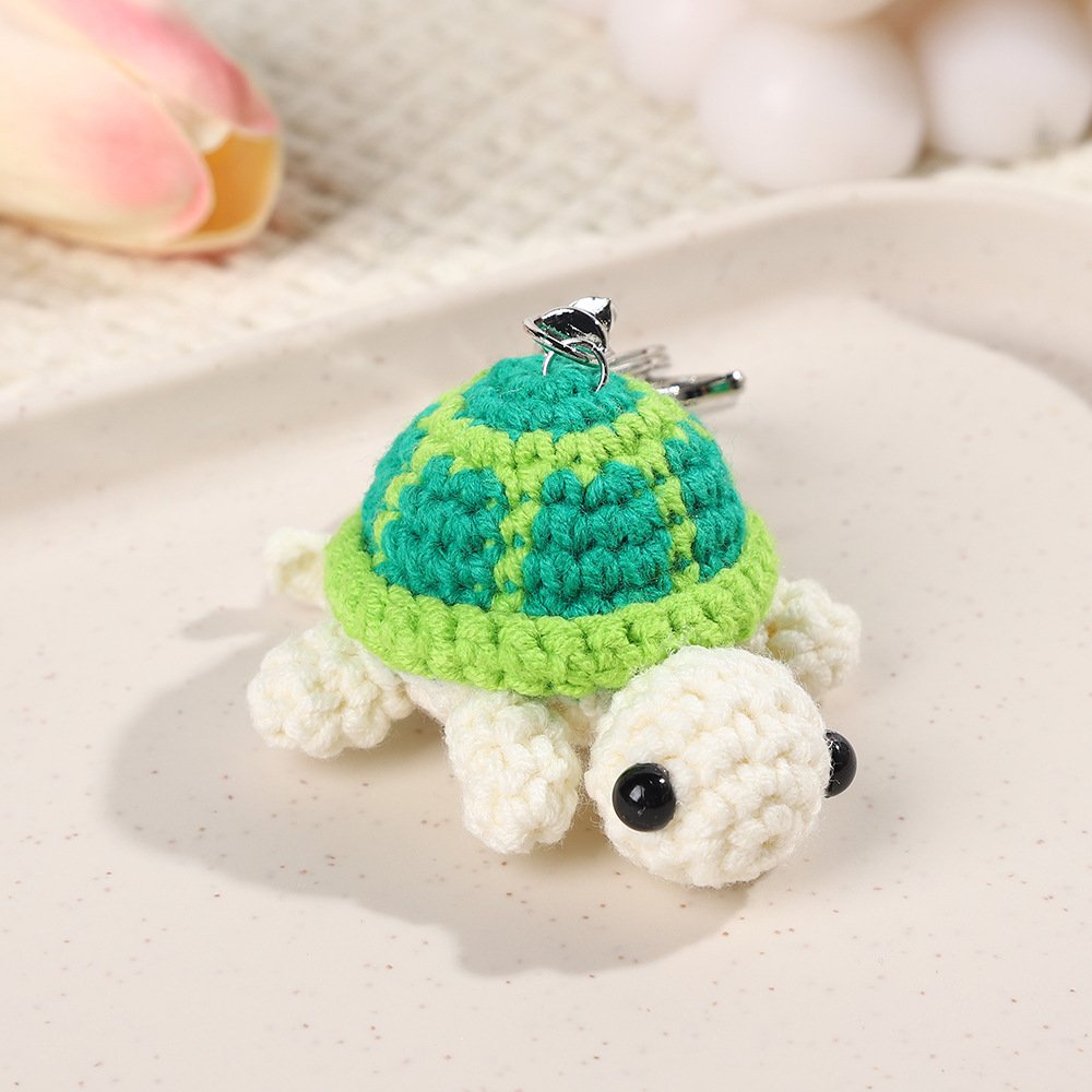 Crochet Tortoise Charm Keychain Handmade Mini Cute Turtle Wool Knitted Woven Ocean Animal Doll Bag Pendant Accessories Gift