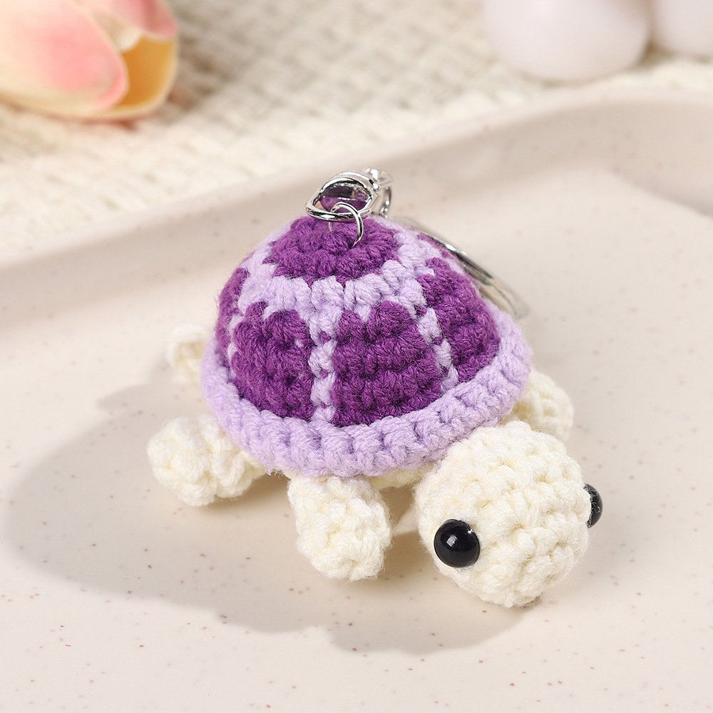 Crochet Tortoise Charm Keychain Handmade Mini Cute Turtle Wool Knitted Woven Ocean Animal Doll Bag Pendant Accessories Gift
