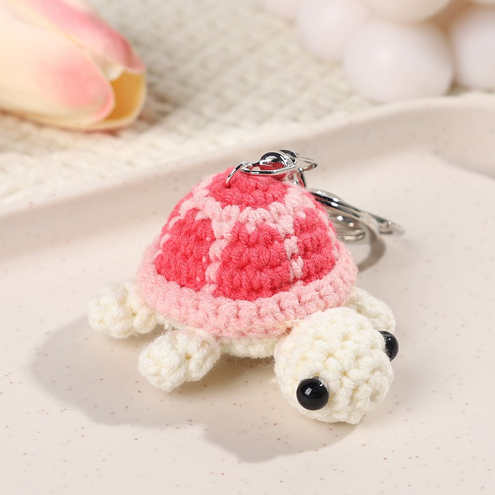 Crochet Tortoise Charm Keychain Handmade Mini Cute Turtle Wool Knitted Woven Ocean Animal Doll Bag Pendant Accessories Gift