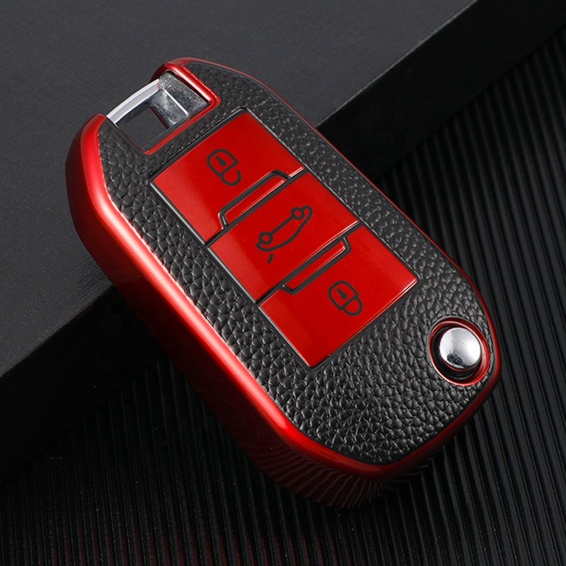 Wholesale Leather TPU Car Key Case Cover with keychain For Peugeot 308 301 3008 408 2008 308S 508 Car Accessories Key Holder