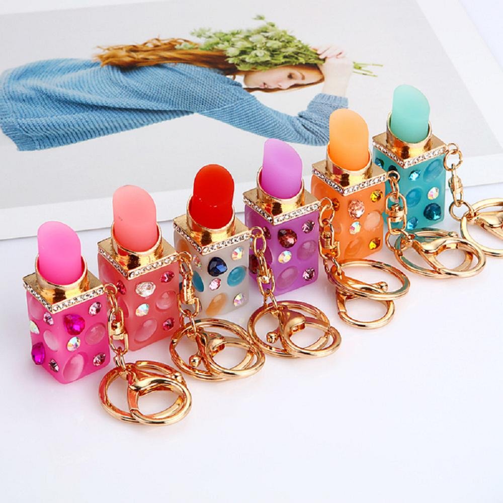 New funny fancy smoking lips diamond crystal Lip Gloss key chain Cute lovely bag Car Rhinestone Lipgloss Keychain