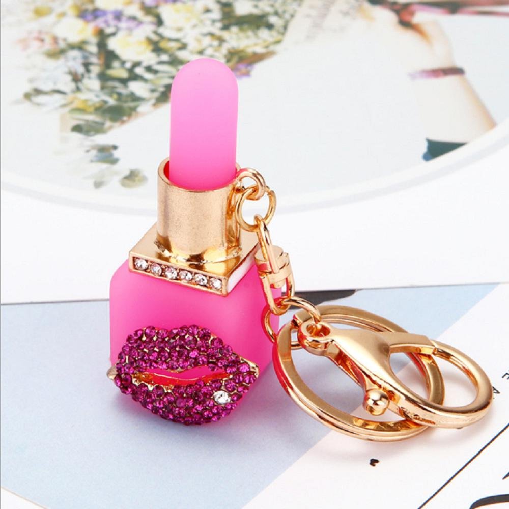 New funny fancy smoking lips diamond crystal Lip Gloss key chain Cute lovely bag Car Rhinestone Lipgloss Keychain