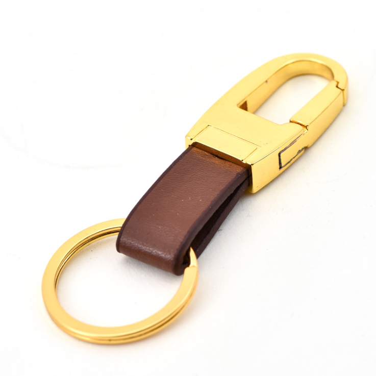 Creative metal key ring fashion men's simple leather car key accessories bronze hardware pendant