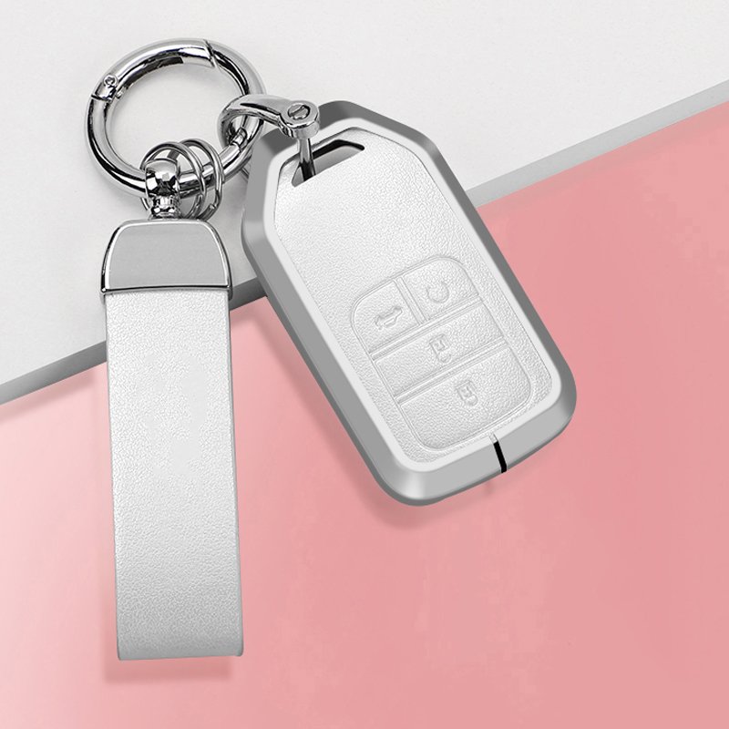 Aluminum zinc alloy cover+leather car brand logo key chain car remote fob key case fit For HONDA Accessories