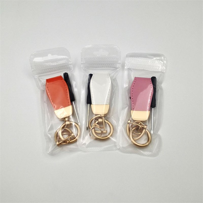 DIY Macaroon Car Key Chain Luxury Genuine Leather Keychain Pure Candy Color Buckle Key Ring Car Accessories Gift Car Keychain