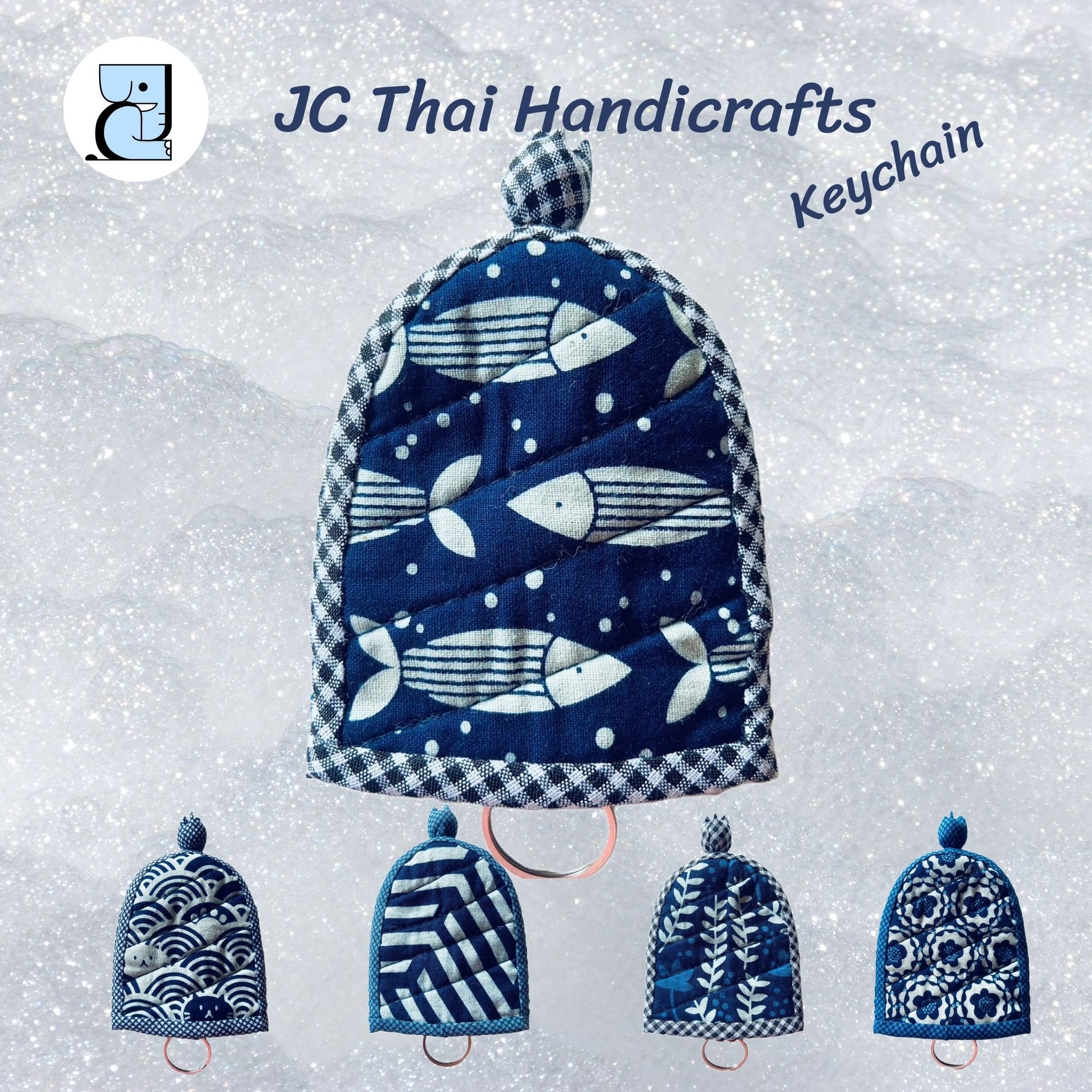2024 Best Seller Indigo Tie Dye Fabric Car Keychain Handmade Keychain Accessories Popular Christmas Gifts with Key Ring