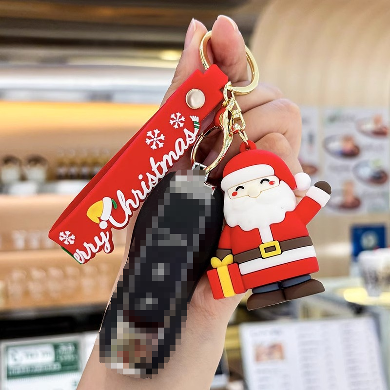 Wholesale 2024 New Christmas Keychain 3D Pvc Cartoon Snowman Santa Claus Tree Deer Keychain Bag Charm Car Key Keychain Gifts