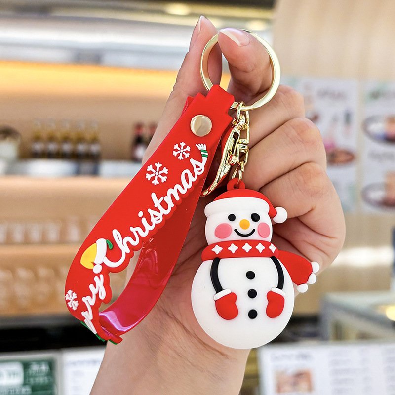 Wholesale 2024 New Christmas Keychain 3D Pvc Cartoon Snowman Santa Claus Tree Deer Keychain Bag Charm Car Key Keychain Gifts