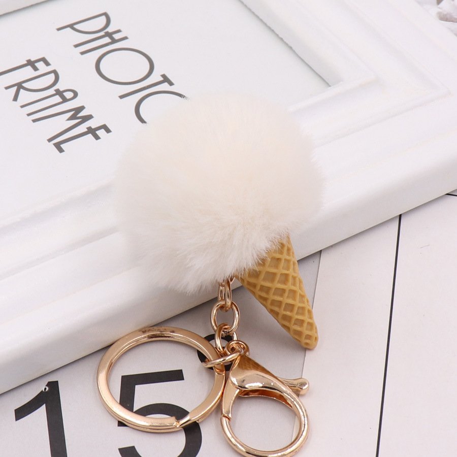 New Fashion 5cm Imitation Rex Rabbit Fur Fur Ball Ice Cream Cone Key Chain Pendant Bag Key Pendant Wholesale