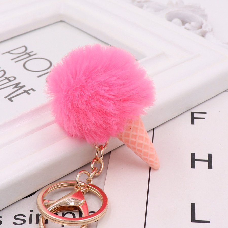 New Fashion 5cm Imitation Rex Rabbit Fur Fur Ball Ice Cream Cone Key Chain Pendant Bag Key Pendant Wholesale
