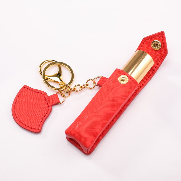 Lipstick Lip Balm Chapstick Holder Keychain Key Chain Wholesale Custom Leather for Girl and Women Custom Logo PU Alloy One Gift