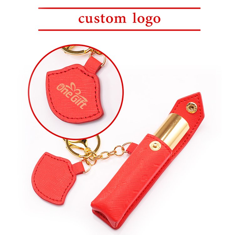 Lipstick Lip Balm Chapstick Holder Keychain Key Chain Wholesale Custom Leather for Girl and Women Custom Logo PU Alloy One Gift