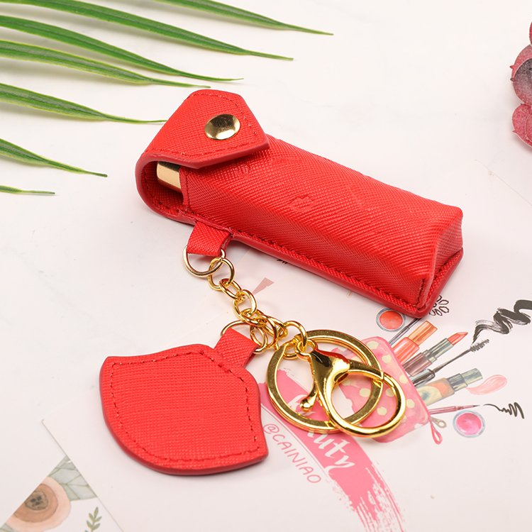 Lipstick Lip Balm Chapstick Holder Keychain Key Chain Wholesale Custom Leather for Girl and Women Custom Logo PU Alloy One Gift