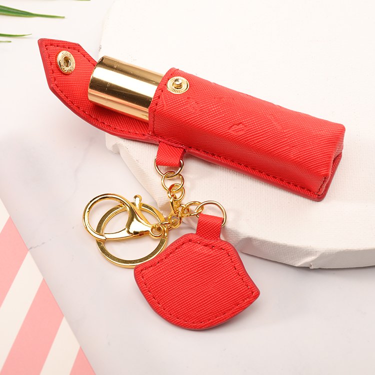 Lipstick Lip Balm Chapstick Holder Keychain Key Chain Wholesale Custom Leather for Girl and Women Custom Logo PU Alloy One Gift