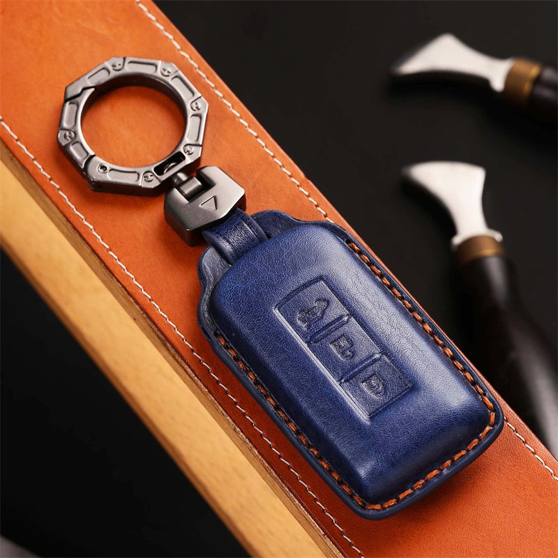 Genuine Leather Car Key Case Cover for Mitsubishi Outlander Lancer Mirage Smart Key Case Accessories Handmade Car key Shell