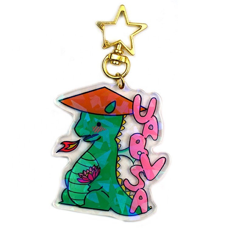 Customized Keyring Key Tag Holder Holographic Keychain Cute Animal Chain Ring Custom Plastic Acrylic Charms