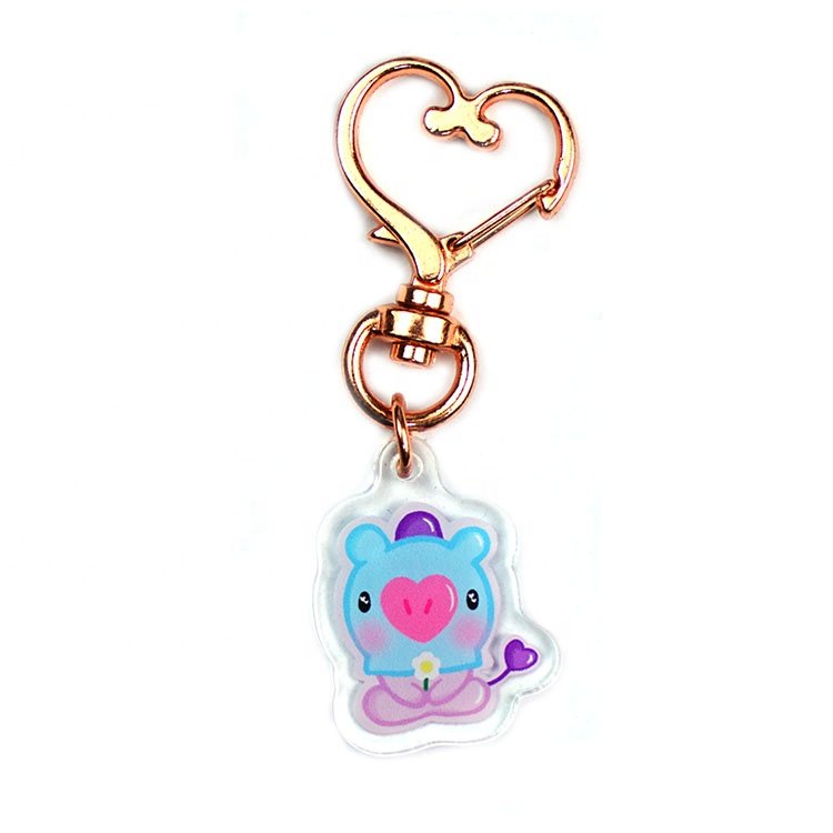 Customized Keyring Key Tag Holder Holographic Keychain Cute Animal Chain Ring Custom Plastic Acrylic Charms