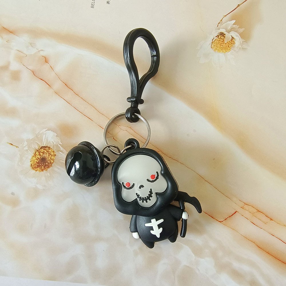 Lilangda Mini Ghost Keychain Pendant Demon Sickle Keyring Car Bag Backpack Ornament Key Holder Halloween Hallowmas Jewelry Gift