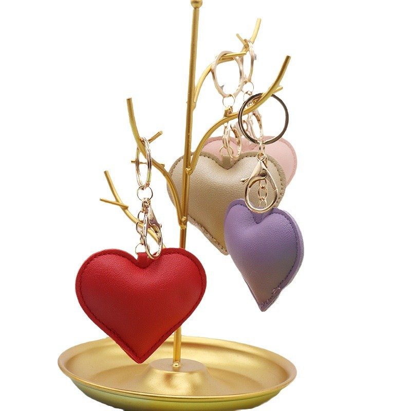 New PU heart keychain leather fashion women's luggage pendant car interior pendant accessories wholesale
