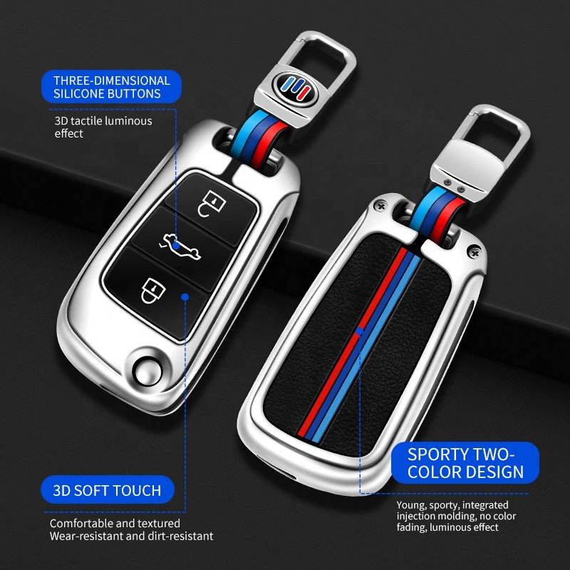 For Zinc Alloy Premium Flip Silicon Holder Metal Car Key Cover Chery