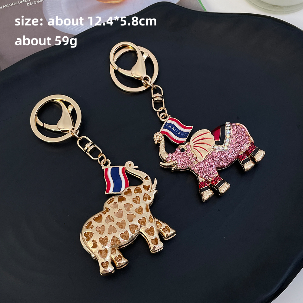 2024 New Arrival Paved Crystal Keyring Bling Rhinestone Animal Women Car Key Chain Cute Gold Plated Elephant Pendant Keychains