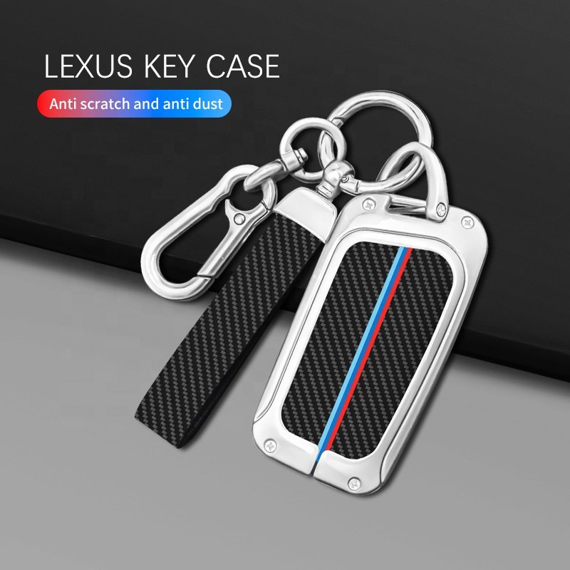New Trending Luxury Carbon Fiber Key Cover Zinc Alloy Car Key Case for Lexus & Corolla Key Holder with Protection and Car Logo